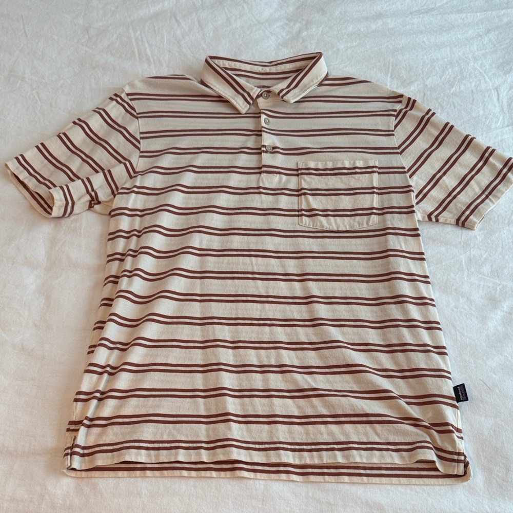 Patagonia Beige and Brown Striped Polo Shirt